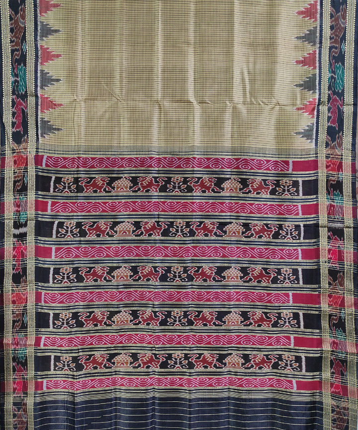 Grey black handwoven silk khandua saree