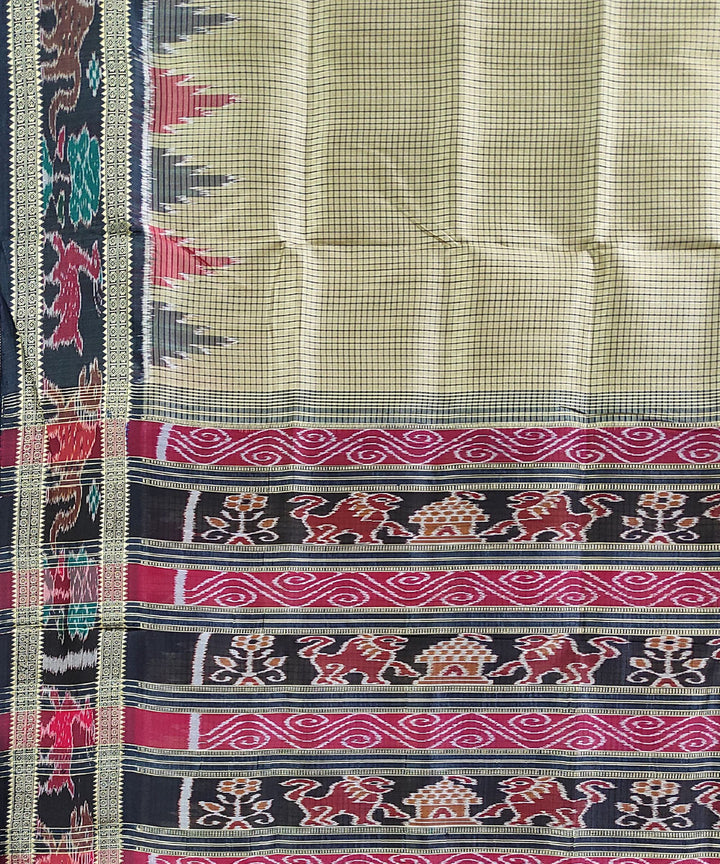 Grey black handwoven silk khandua saree