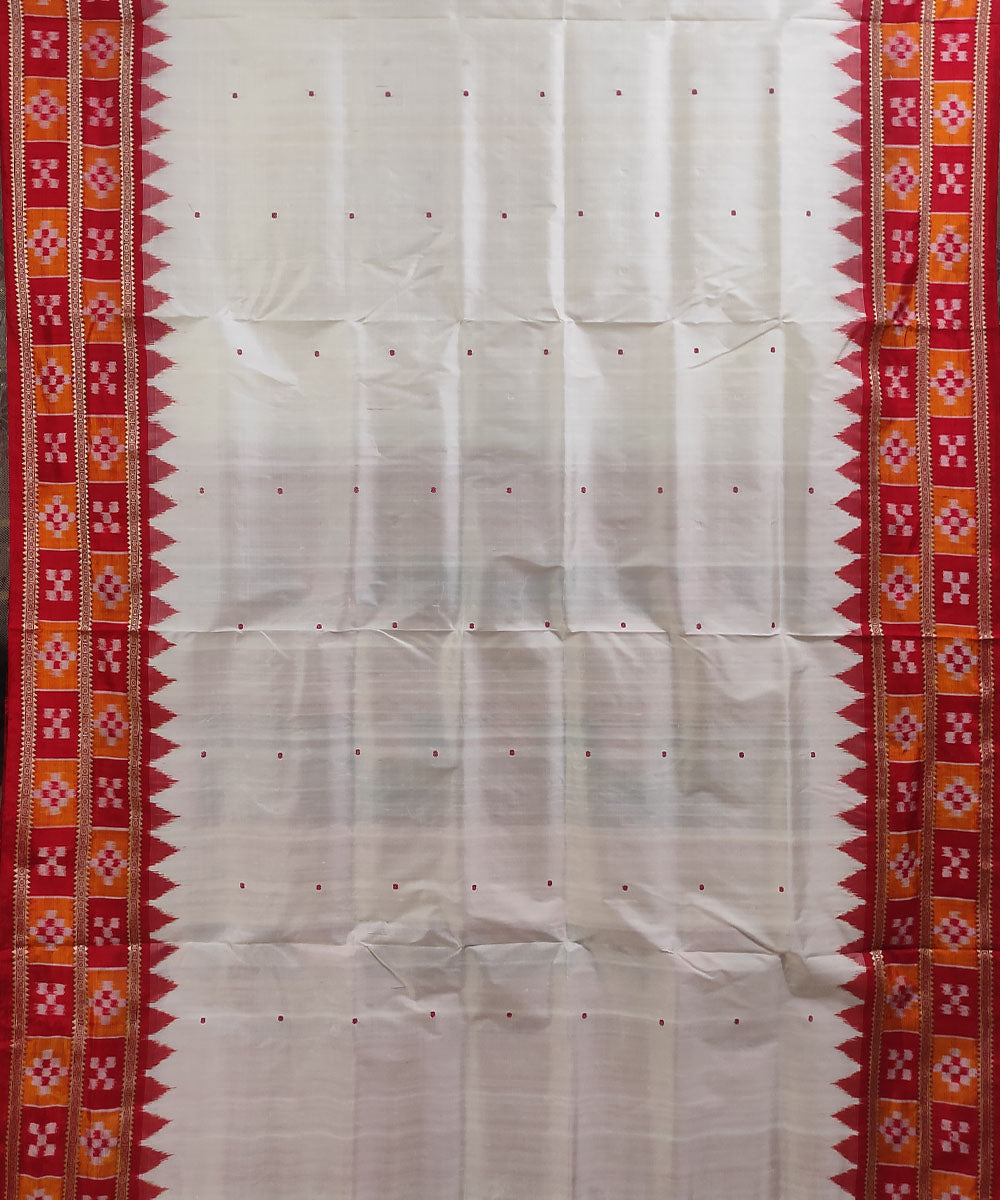 Off white red handwoven silk khandua saree