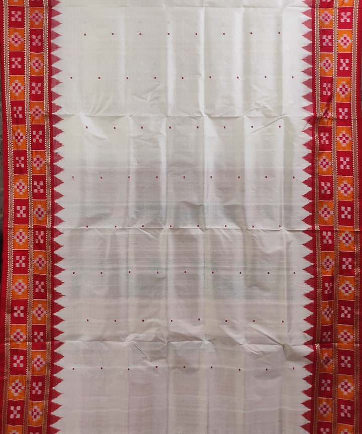 Off white red handwoven silk khandua saree