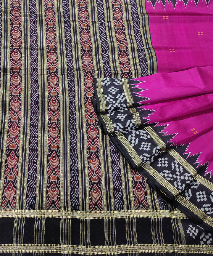 Magenta black handwoven silk khandua saree