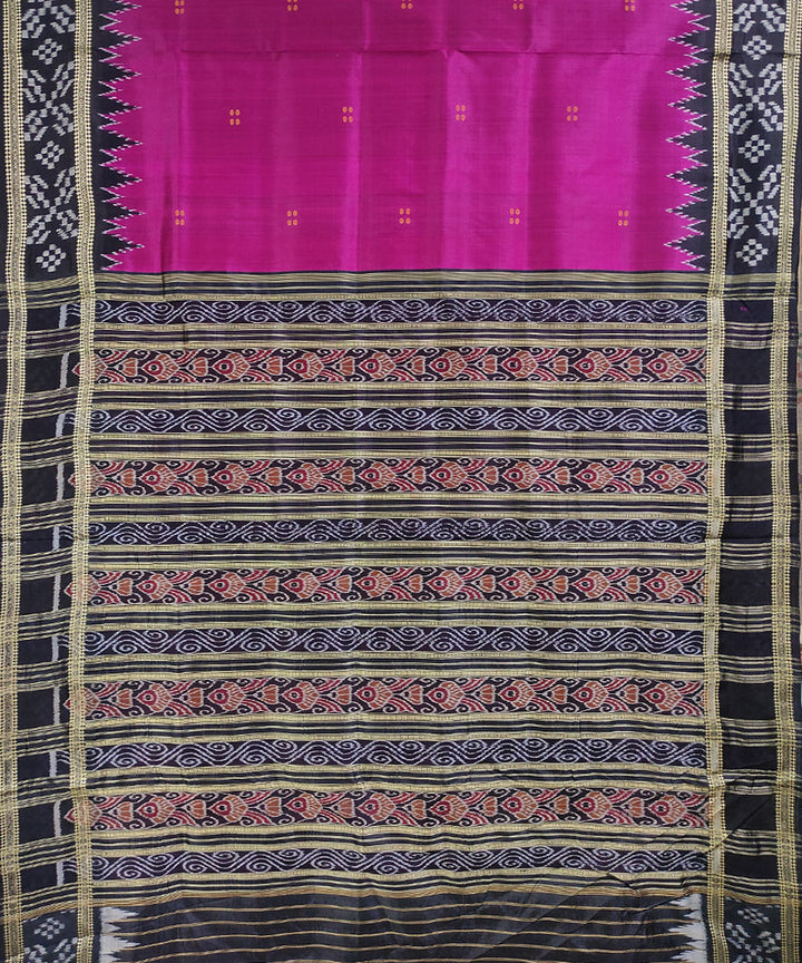 Magenta black handwoven silk khandua saree