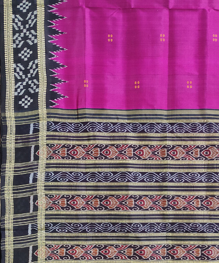 Magenta black handwoven silk khandua saree