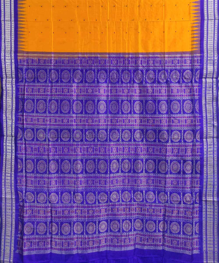 Orange yellow with navy blue silk handloom bomkai saree