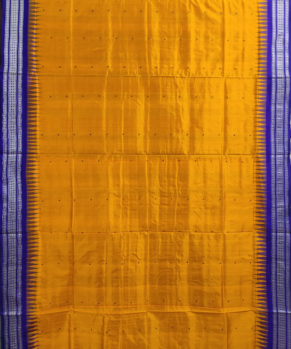 Orange yellow with navy blue silk handloom bomkai saree