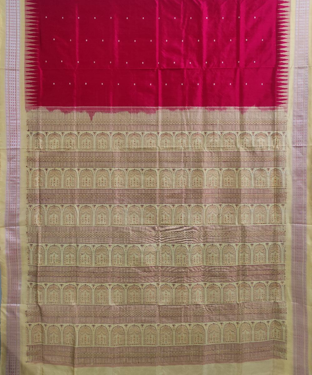 Maroon beige silk handloom bomkai saree