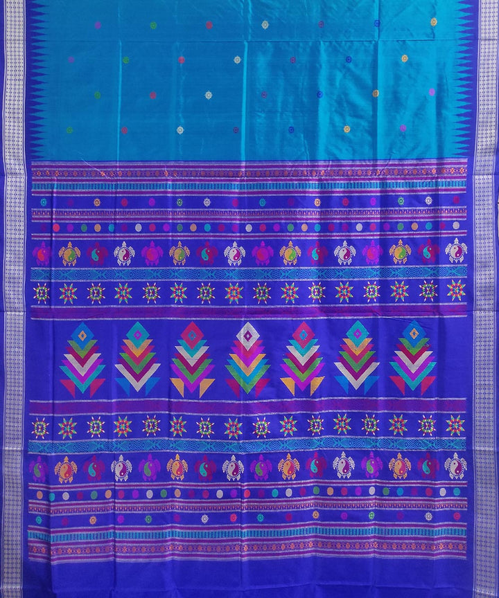 Cyan and navy blue silk handloom dongoria saree