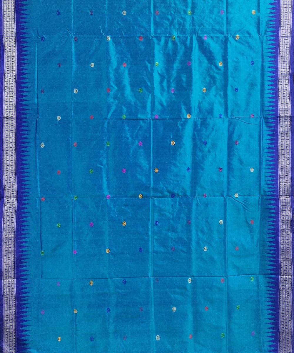 Cyan and navy blue silk handloom dongoria saree