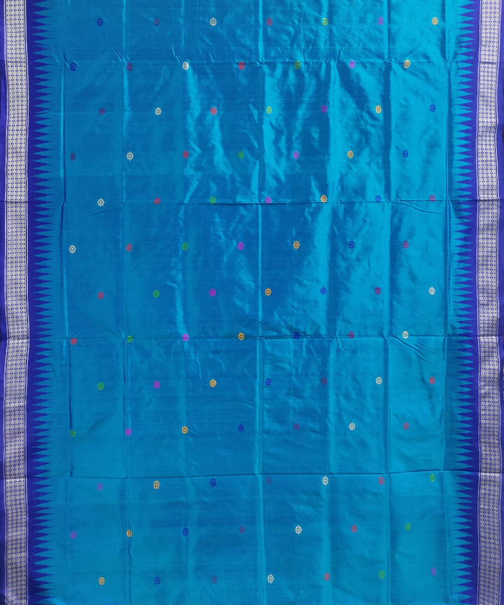 Cyan and navy blue silk handloom dongoria saree