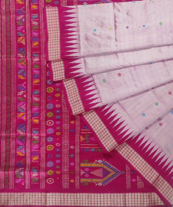 Grey pink silk handloom bomkai saree