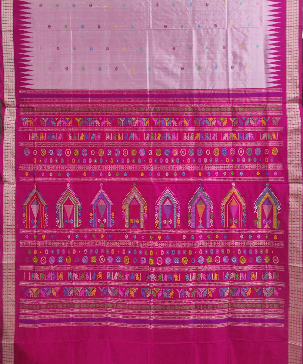 Grey pink silk handloom bomkai saree