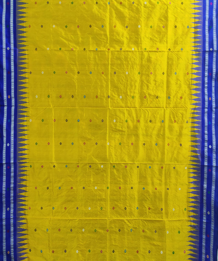Yellow navy blue silk handloom bomkai saree