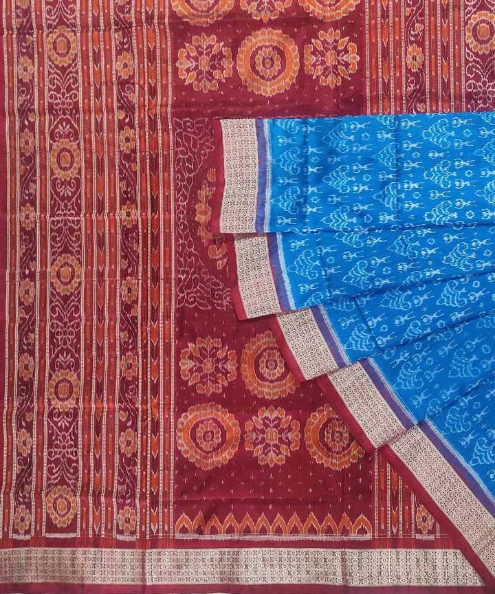 Sky blue maroon silk handloom sambalpuri saree