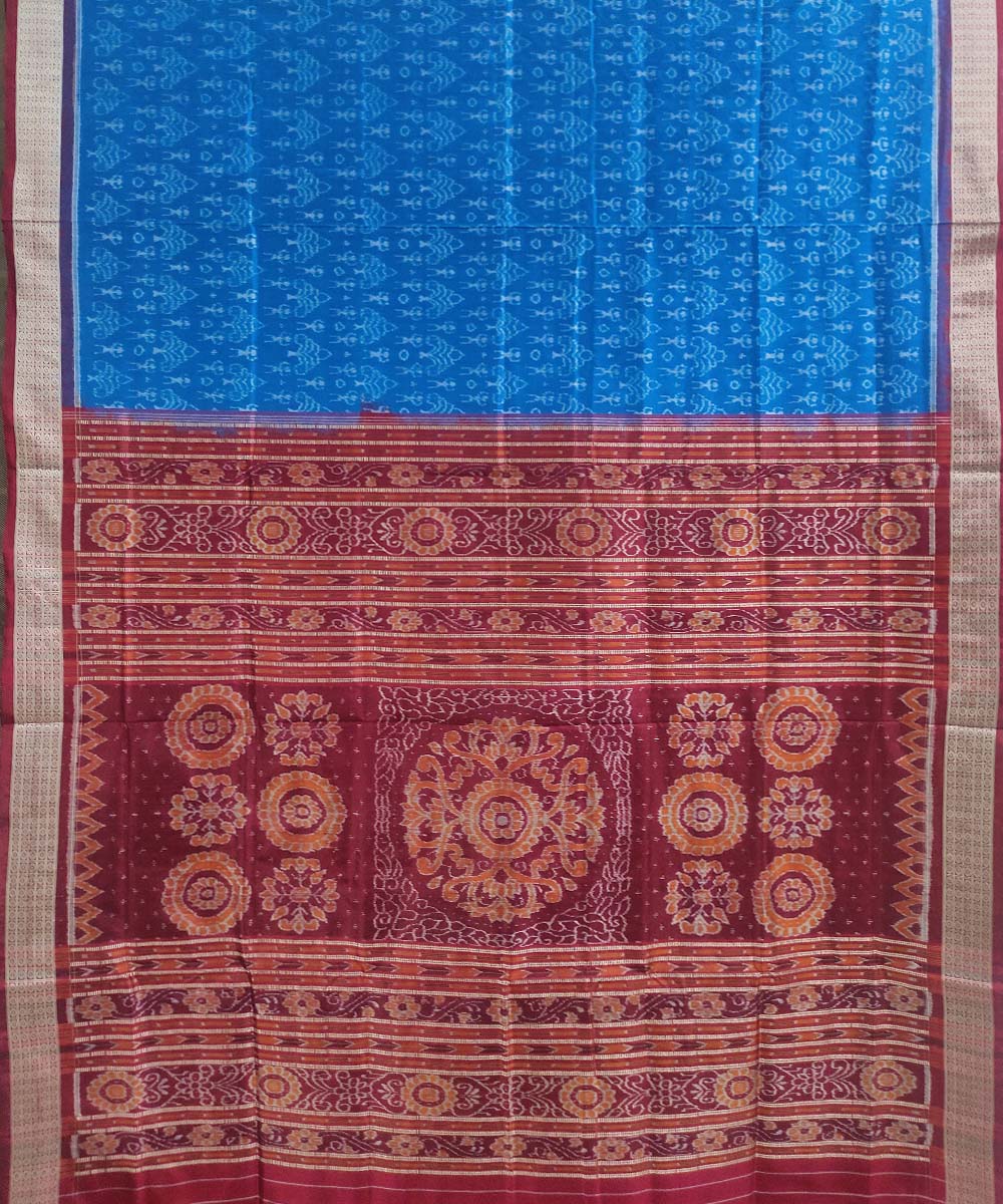 Sky blue maroon silk handloom sambalpuri saree