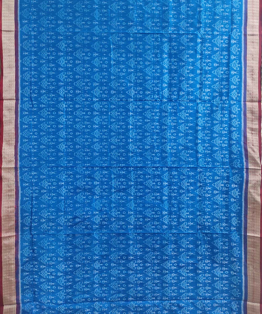 Sky blue maroon silk handloom sambalpuri saree