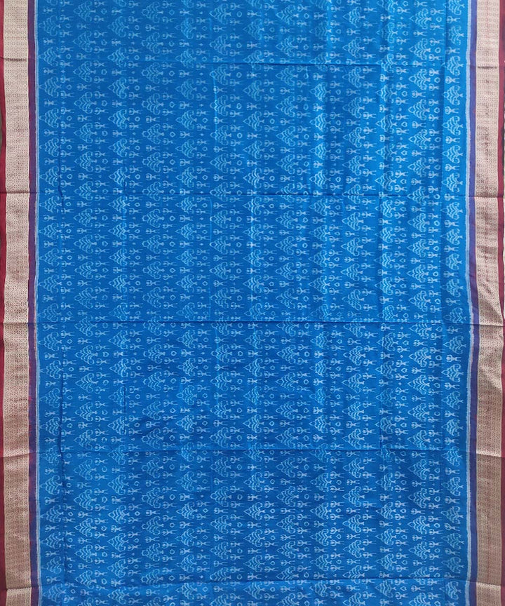 Sky blue maroon silk handloom sambalpuri saree