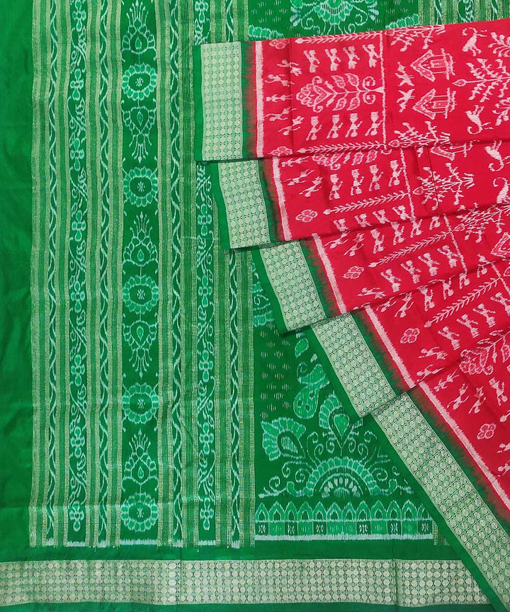 Red green silk handloom sambalpuri saree