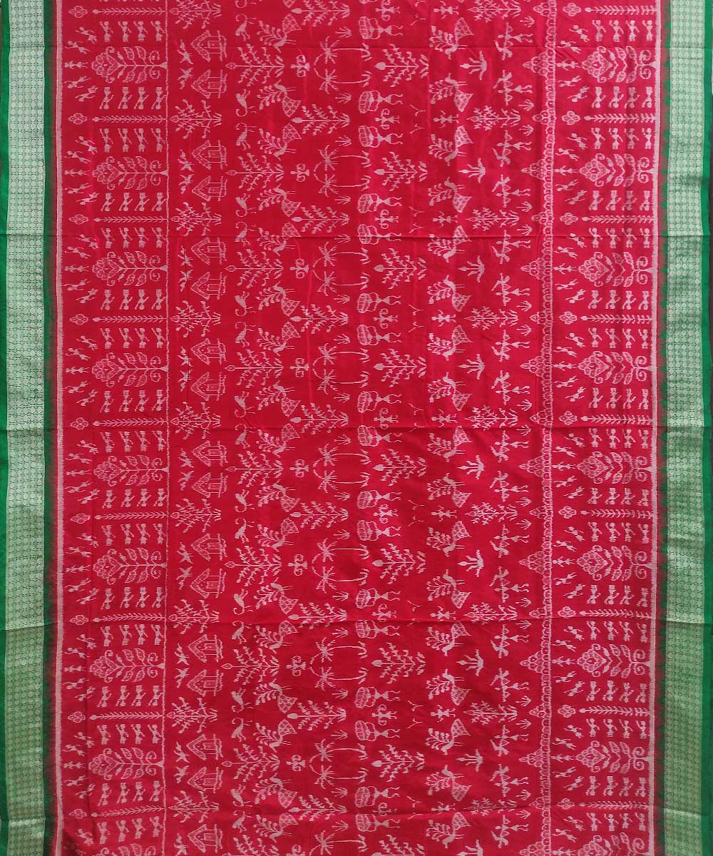 Red green silk handloom sambalpuri saree