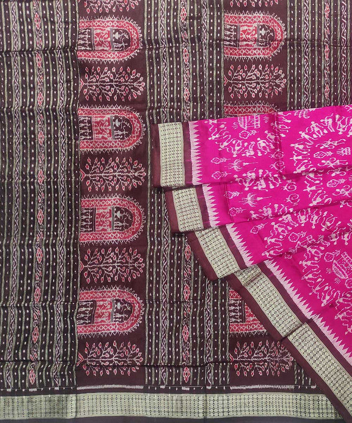 Pink deep maroon silk handloom sambalpuri saree