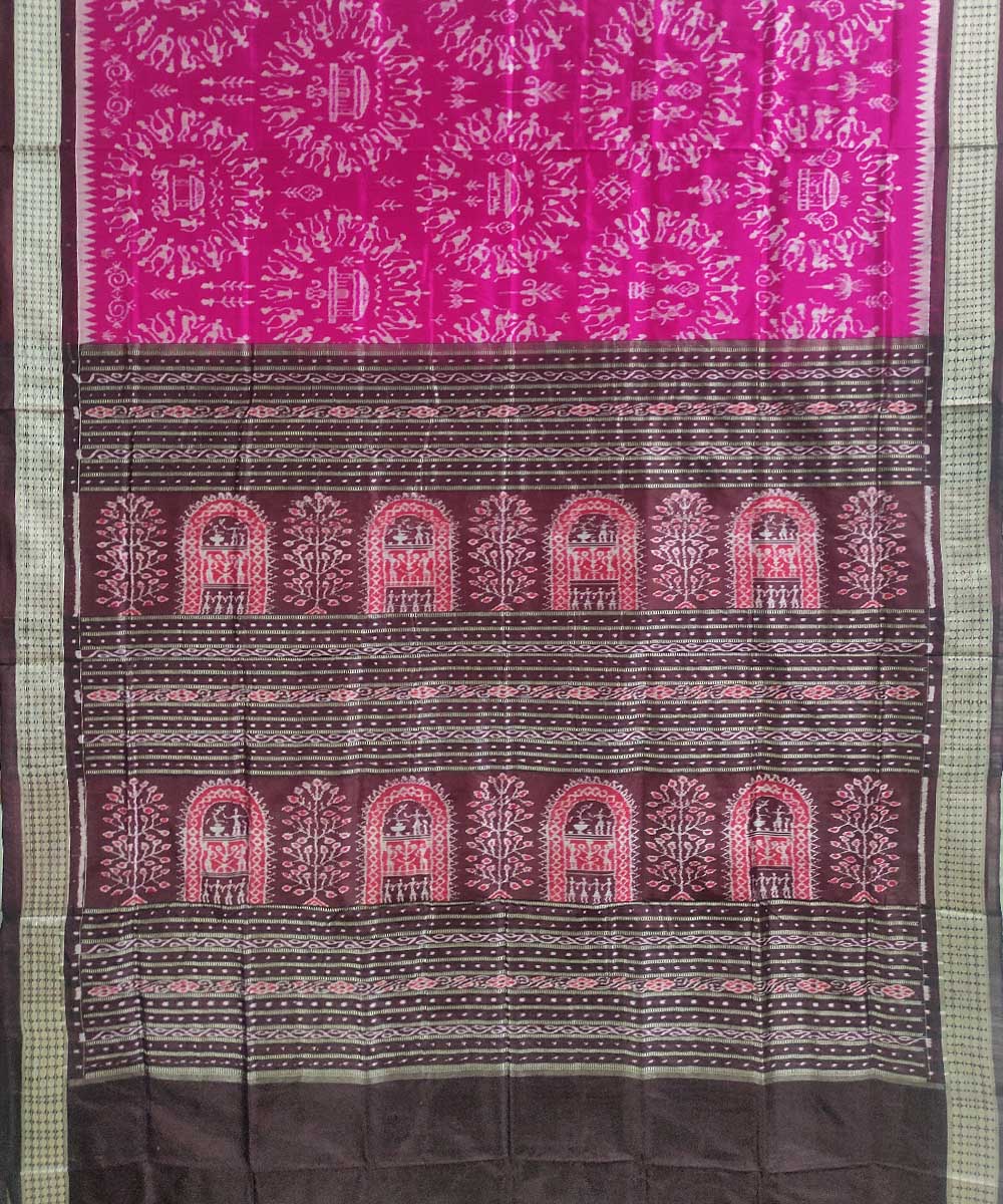 Pink deep maroon silk handloom sambalpuri saree