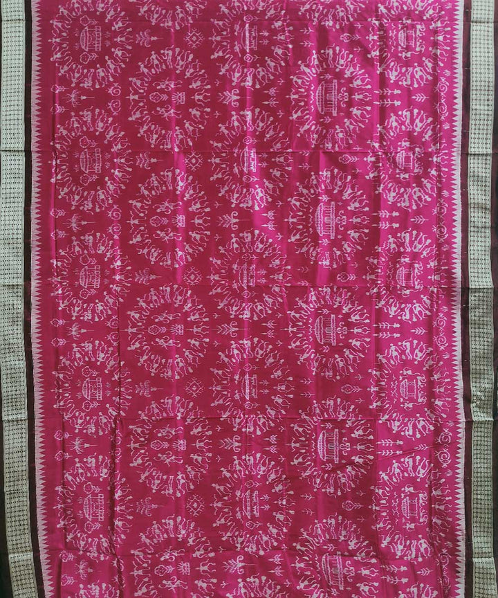 Pink deep maroon silk handloom sambalpuri saree