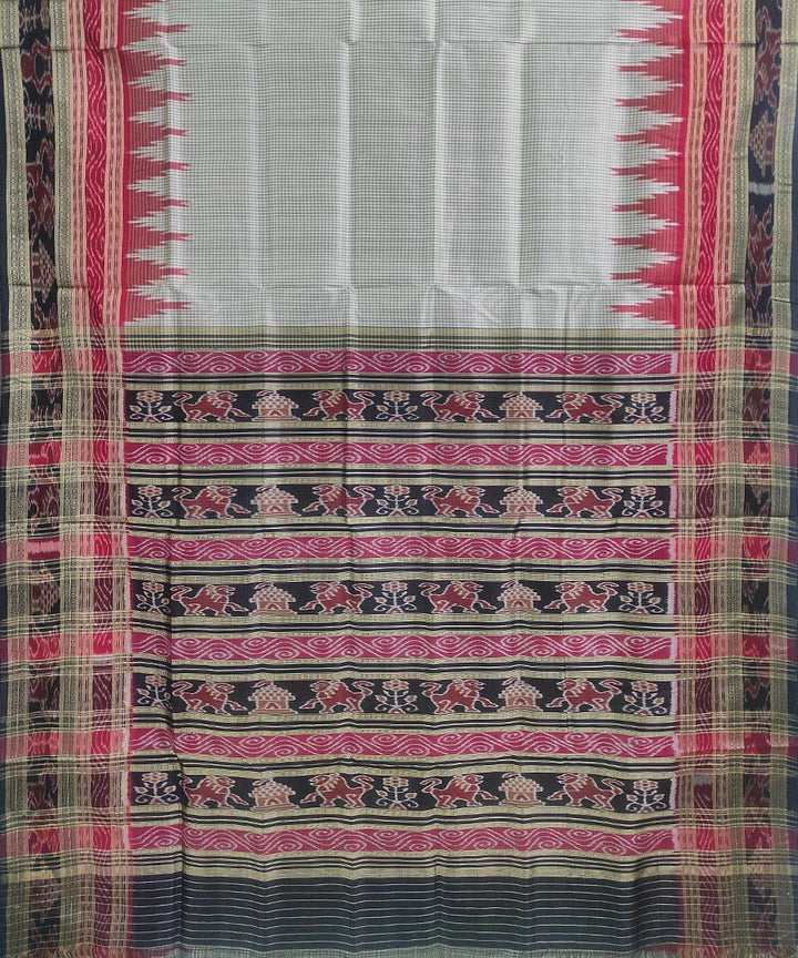 Off white black silk handloom khandua saree