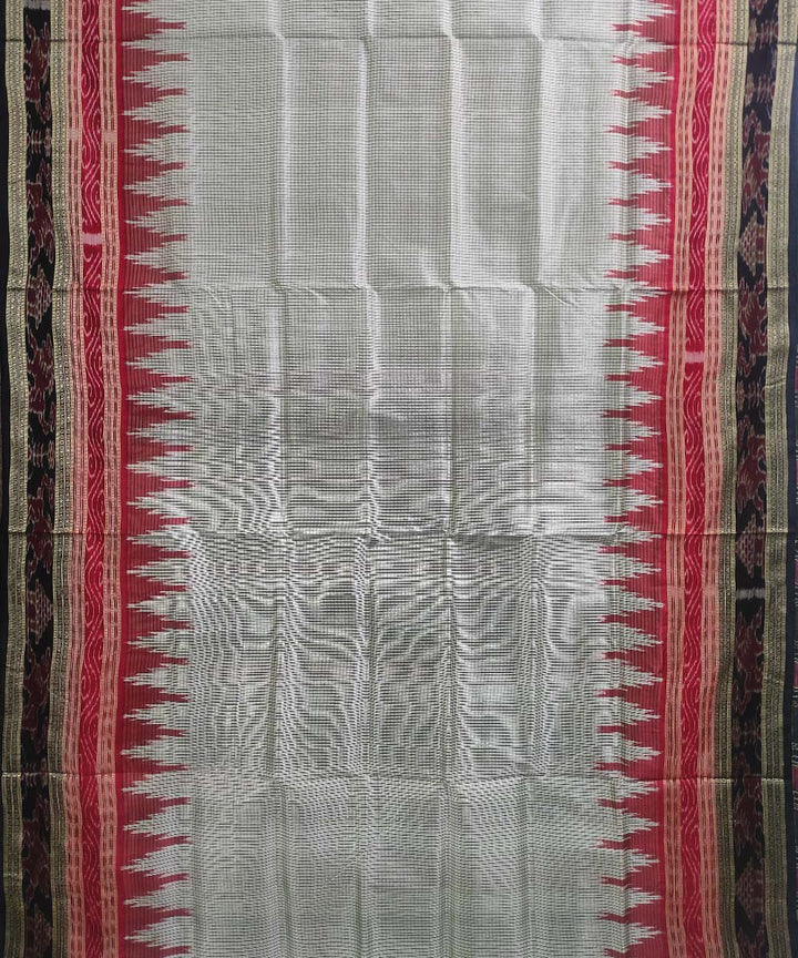 Off white black silk handloom khandua saree