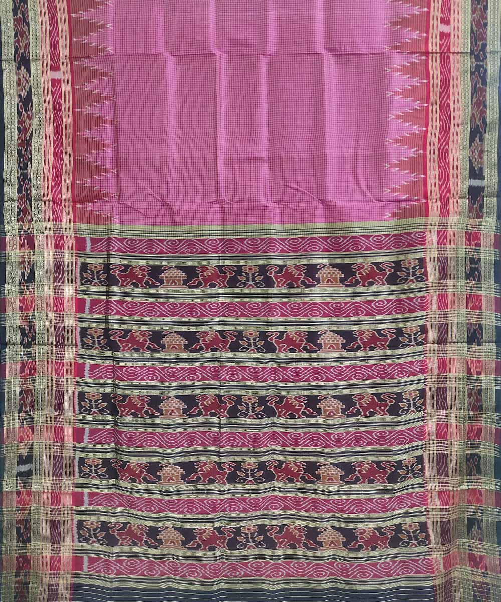 Pink black silk handloom khandua saree