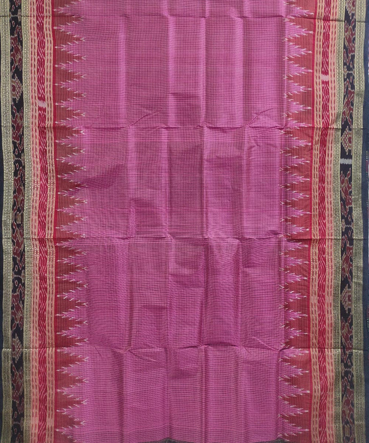 Pink black silk handloom khandua saree