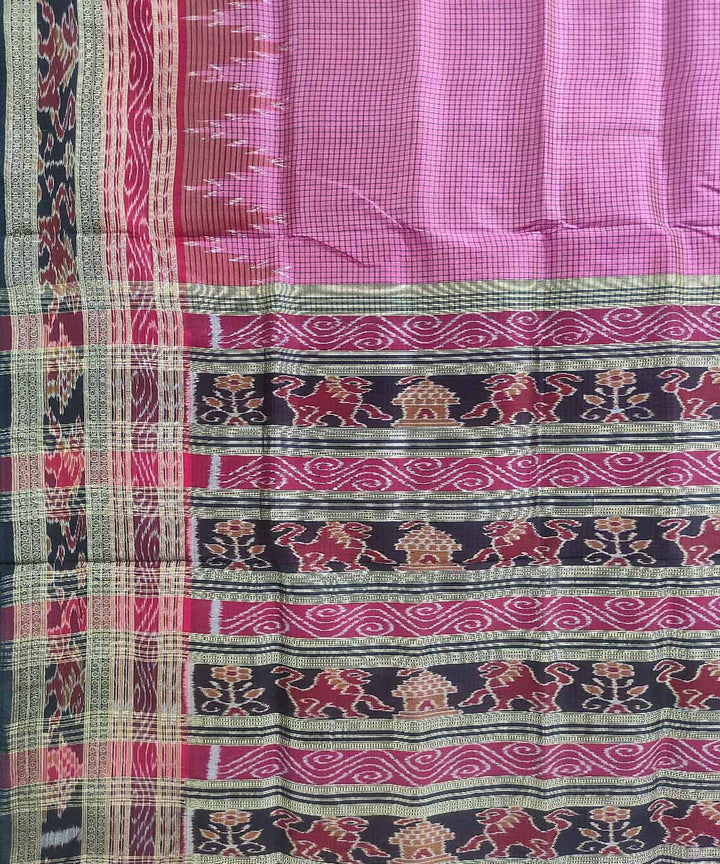 Pink black silk handloom khandua saree