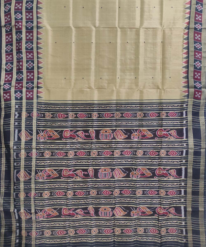 Beige black silk handloom khandua saree