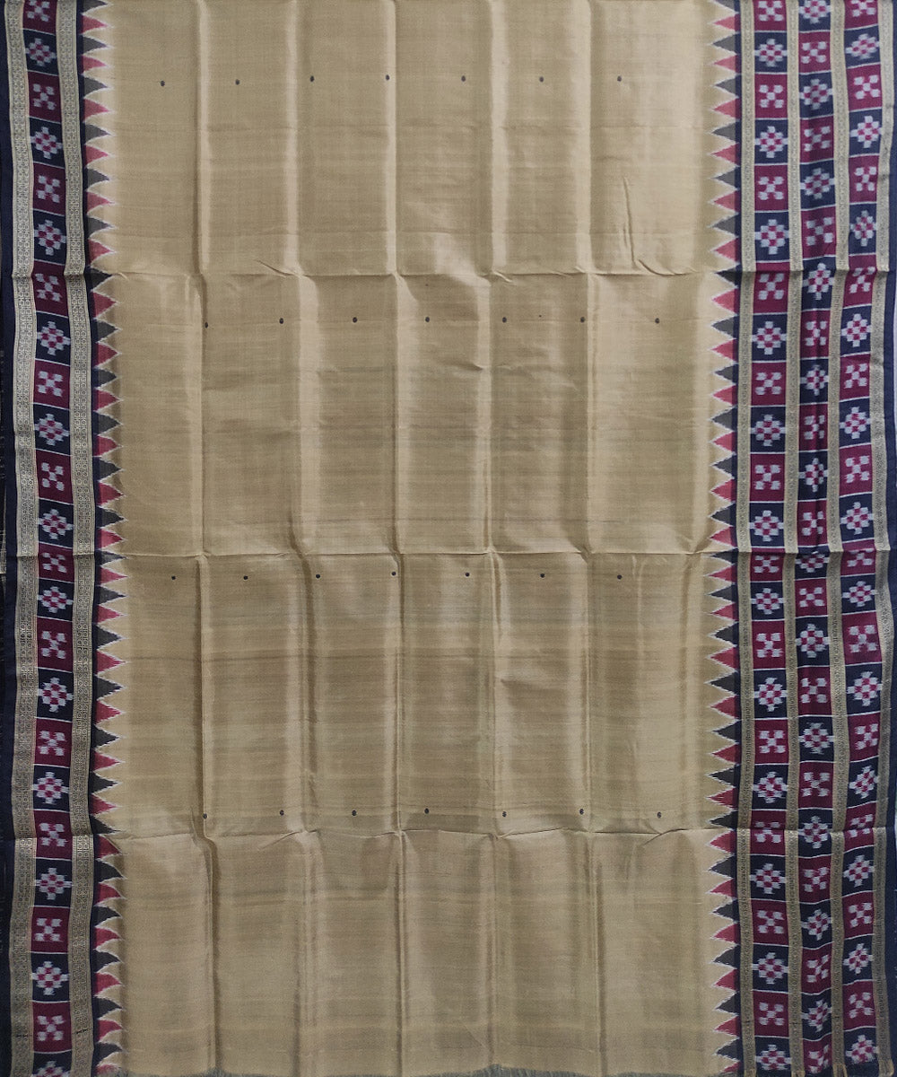 Beige black silk handloom khandua saree