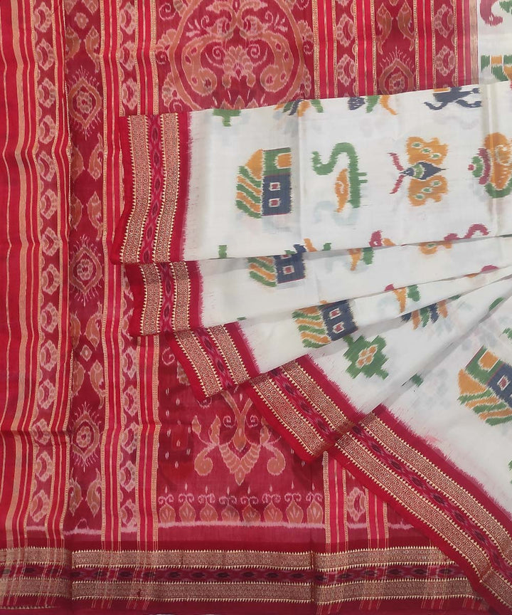 White red silk handloom khandua saree