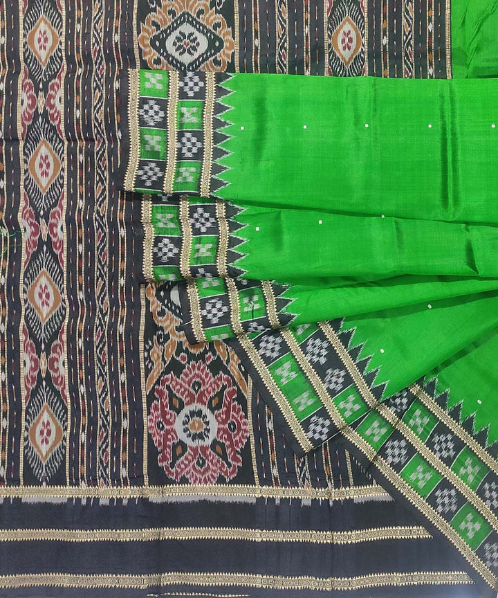 Dark green black silk handloom khandua saree