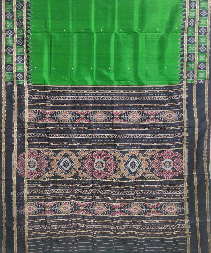 Dark green black silk handloom khandua saree