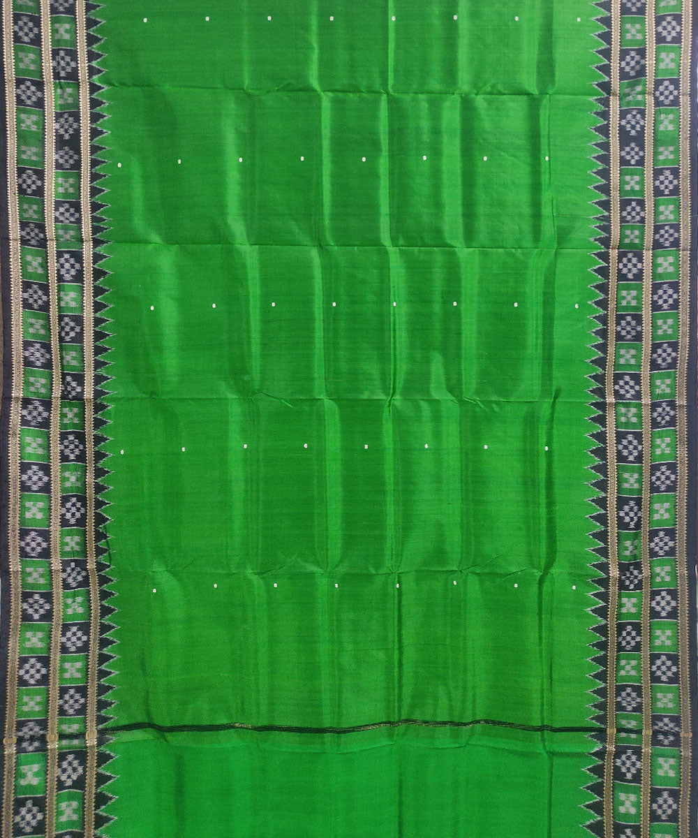 Dark green black silk handloom khandua saree