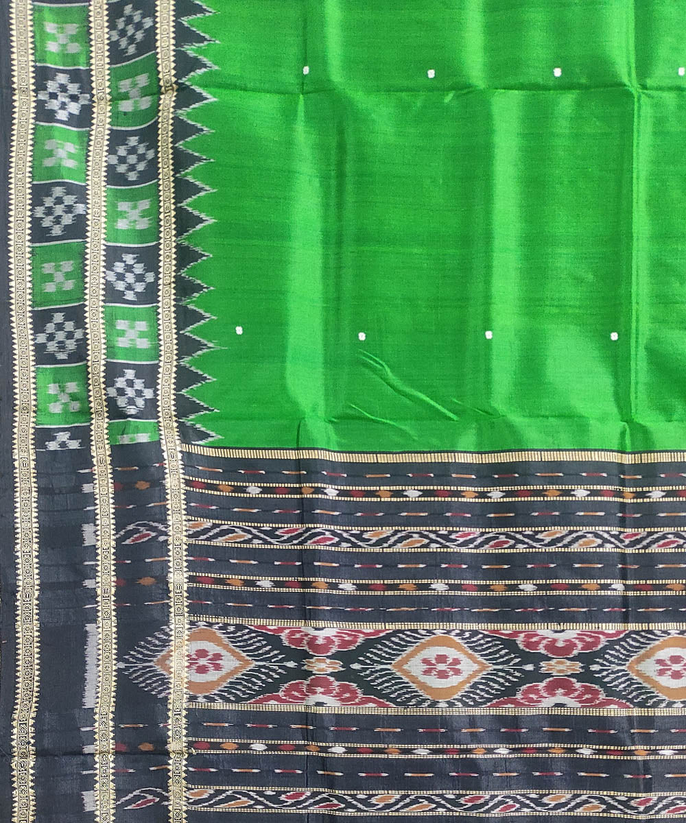 Dark green black silk handloom khandua saree