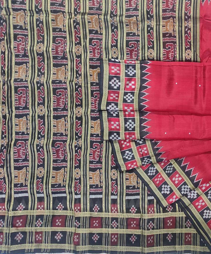 Maroon black silk handloom khandua saree