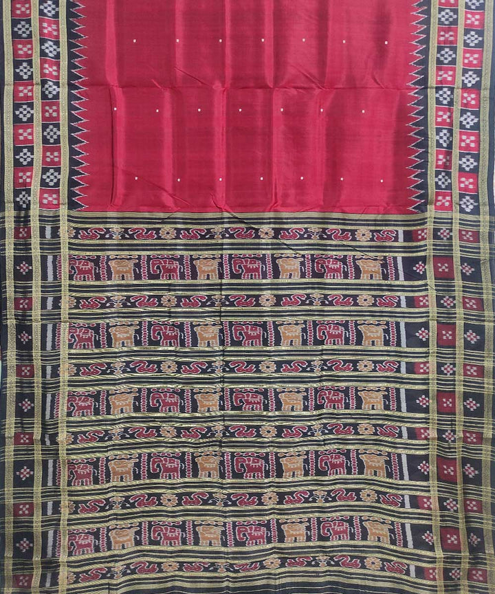 Maroon black silk handloom khandua saree