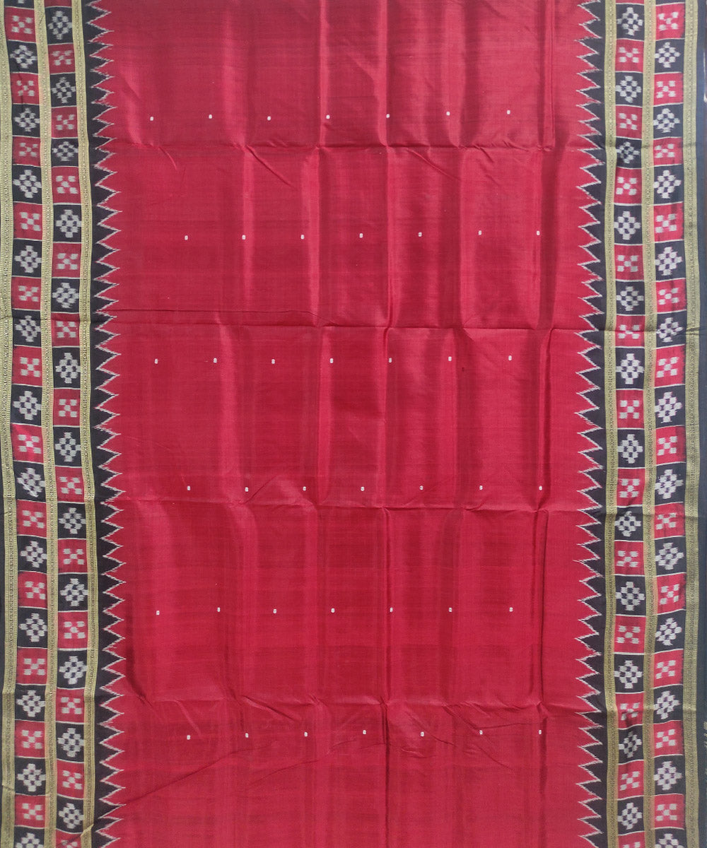 Maroon black silk handloom khandua saree