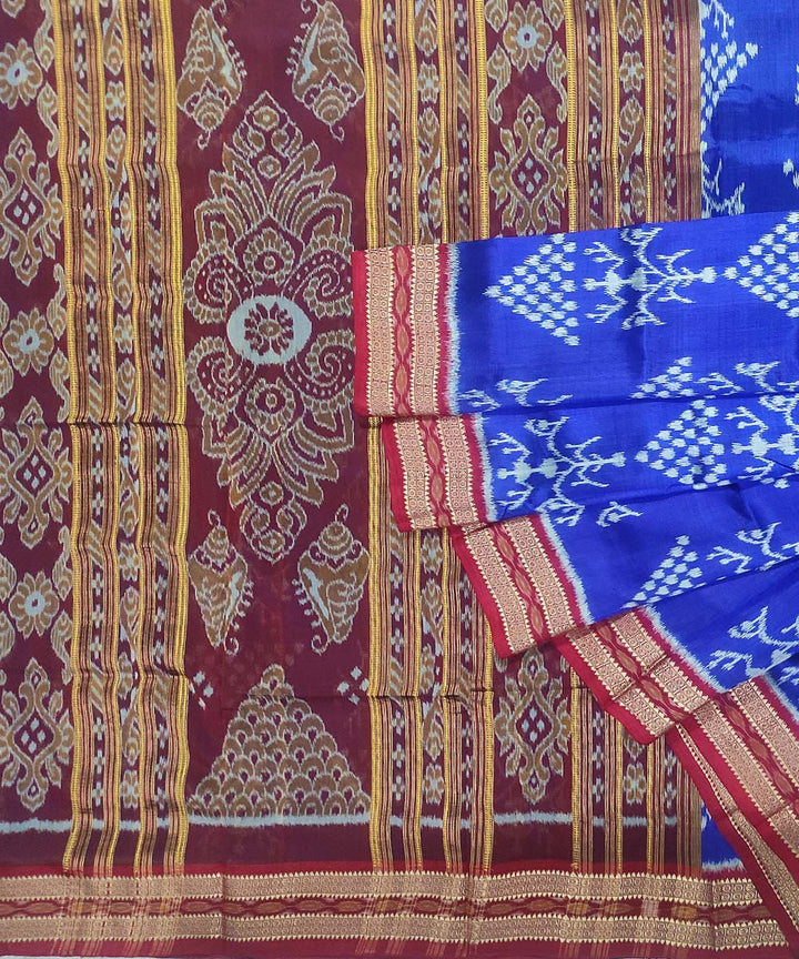 Navy blue maroon silk handloom khandua saree