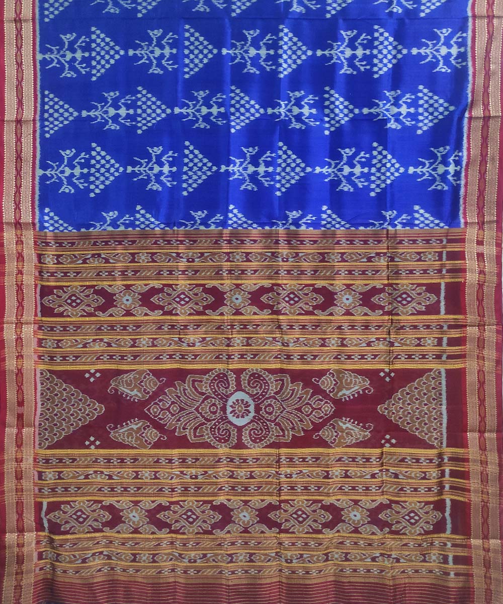 Navy blue maroon silk handloom khandua saree