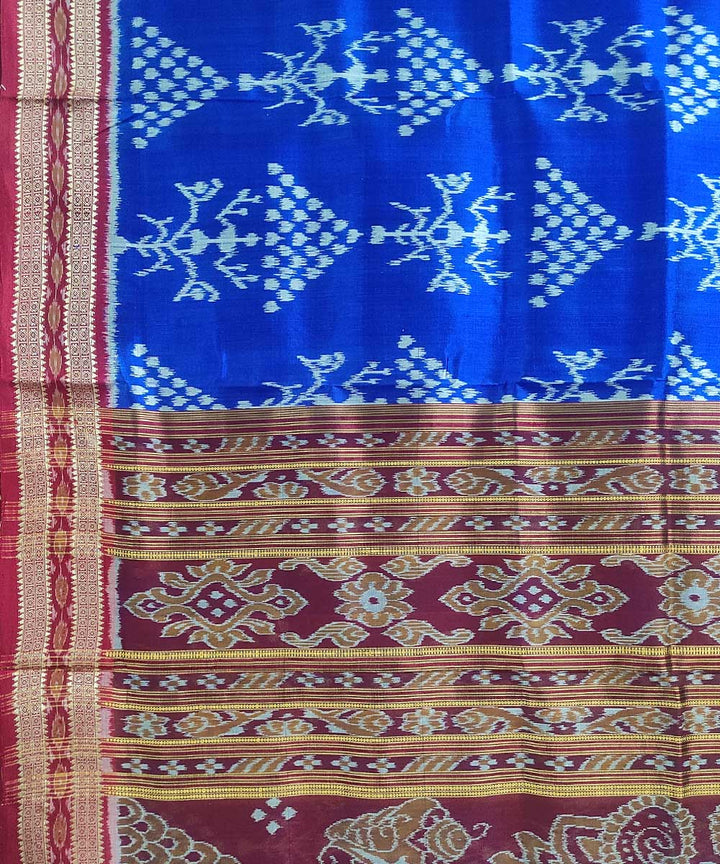 Navy blue maroon silk handloom khandua saree