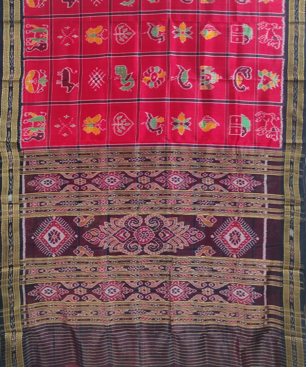 Red maroon silk handloom khandua saree