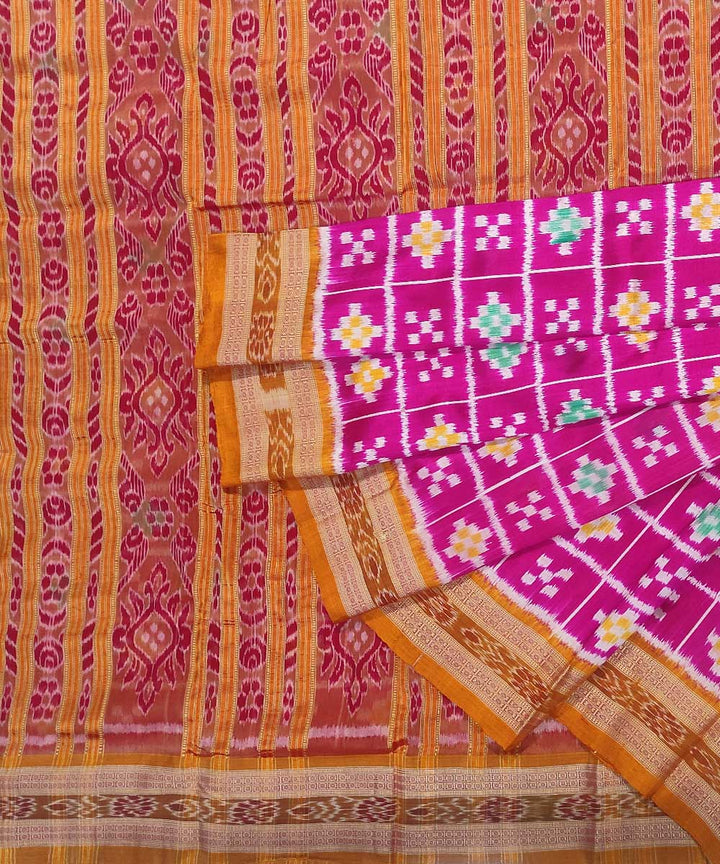 Pink mustard silk handloom khandua saree