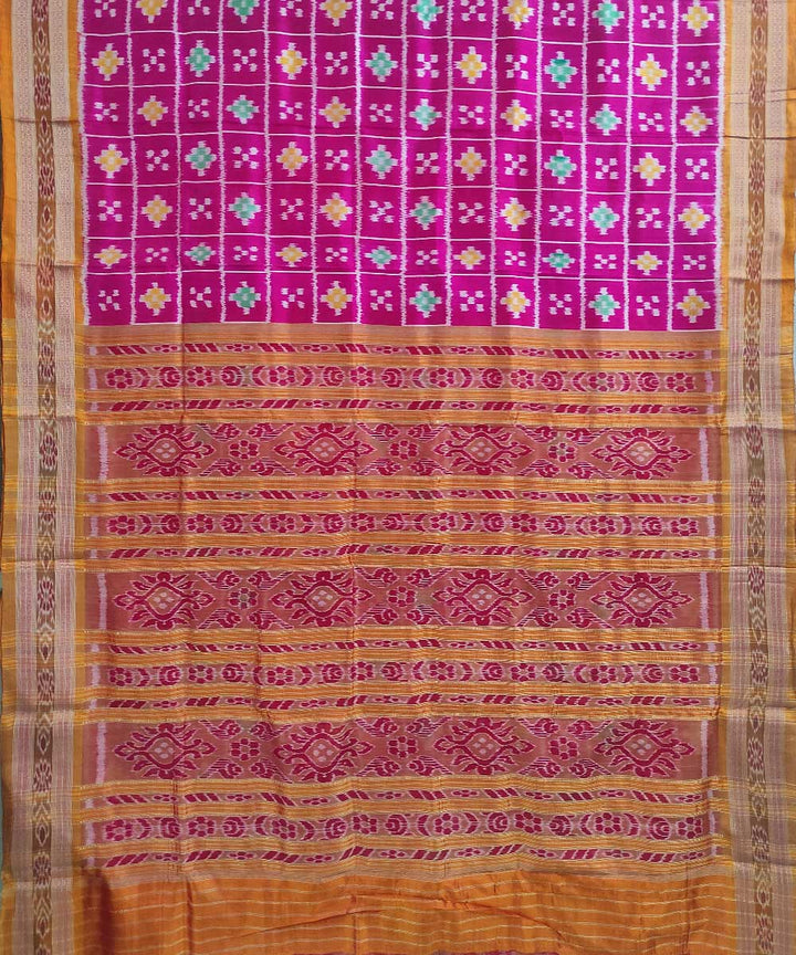 Pink mustard silk handloom khandua saree