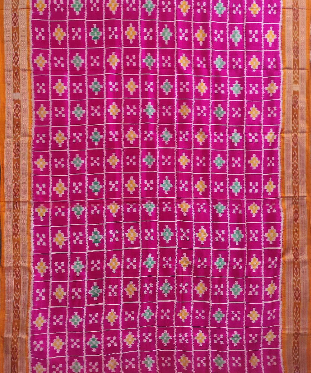 Pink mustard silk handloom khandua saree