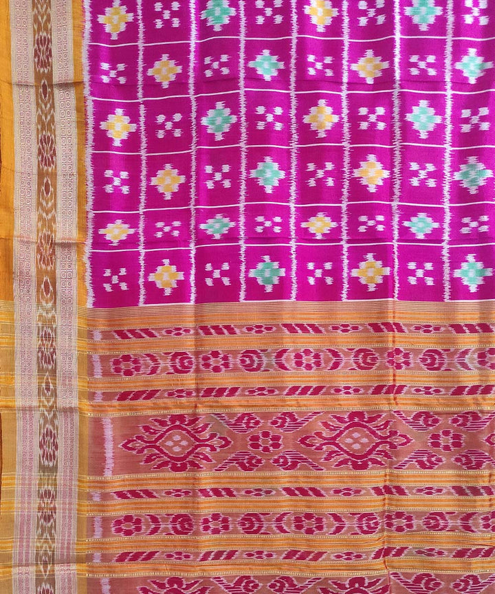 Pink mustard silk handloom khandua saree