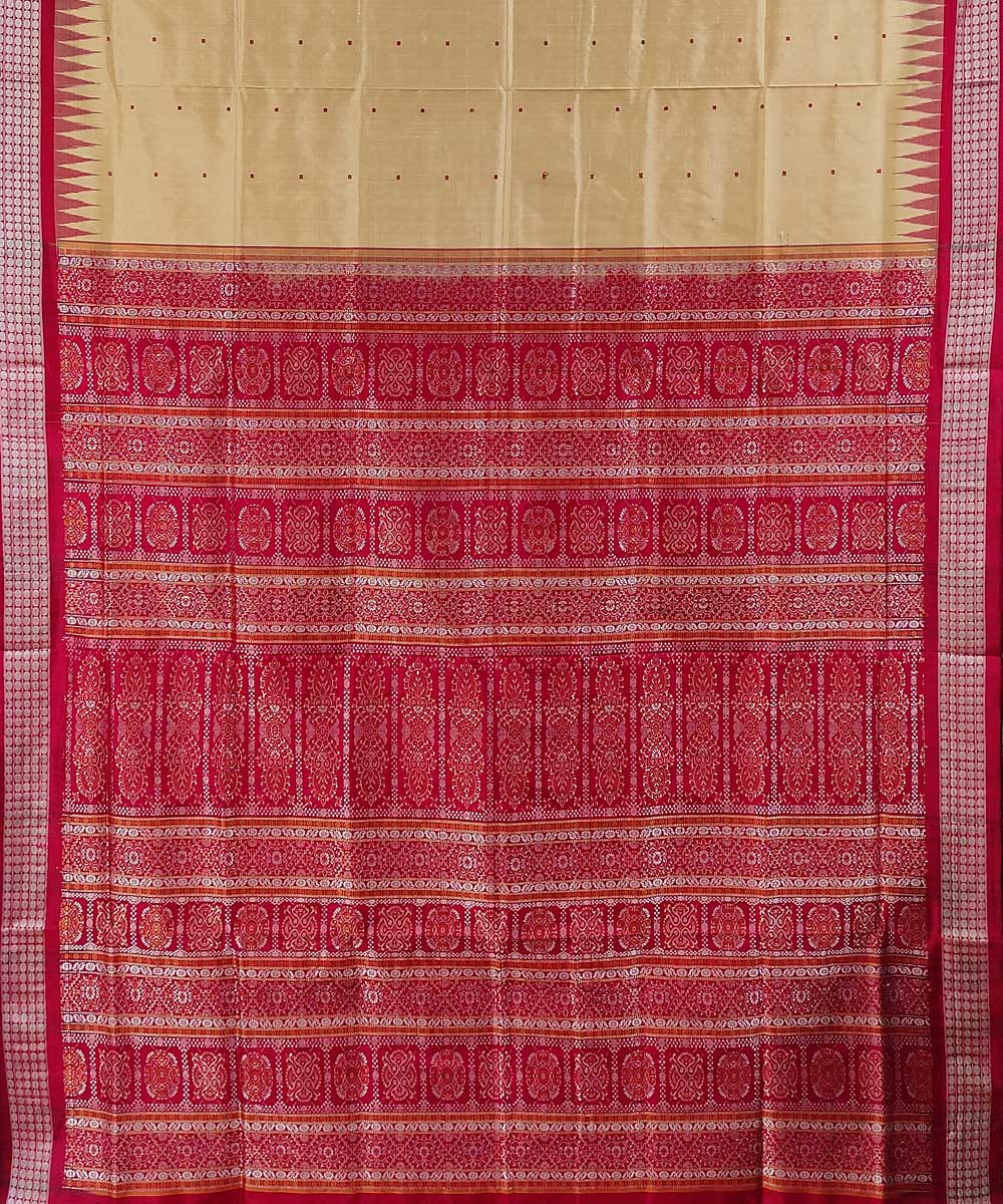 Cream red handwoven sambalpuri silk saree