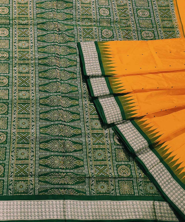 Yellow green handwoven silk bomkai saree